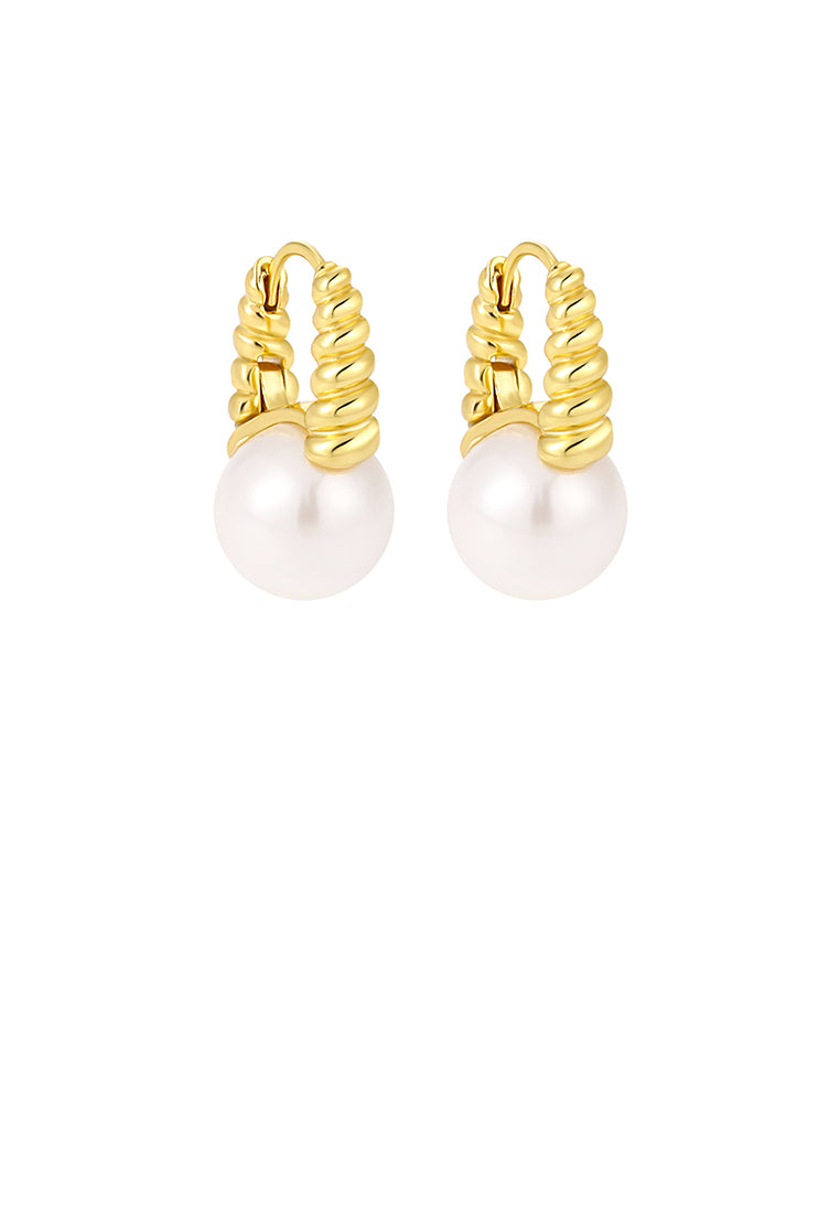 925 Sterling Silver Plated Gold Fashion and Elegant Twist Geometric Earrings with Imitation Pearls