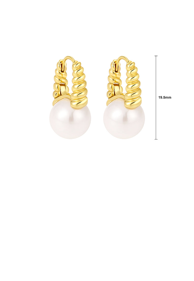 925 Sterling Silver Plated Gold Fashion and Elegant Twist Geometric Earrings with Imitation Pearls