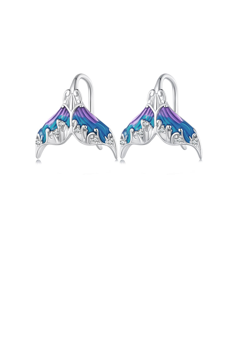 925 Sterling Silver Fashion Enamel Mermaid Tail Earrings with Cubic Zirconia - Luxurious Look