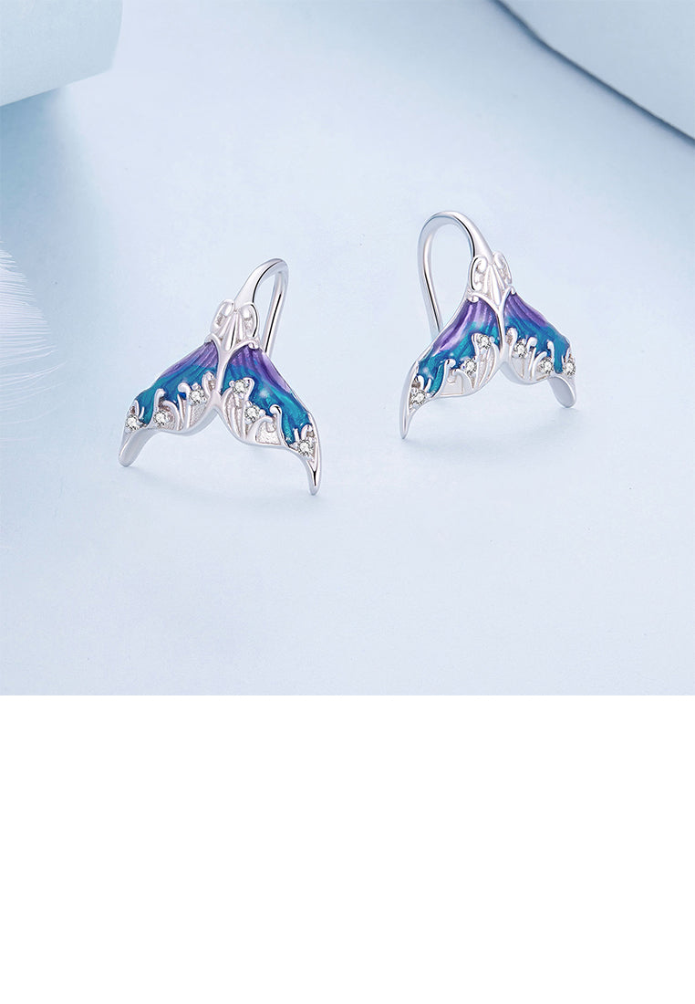 925 Sterling Silver Fashion Enamel Mermaid Tail Earrings with Cubic Zirconia - Luxurious Look