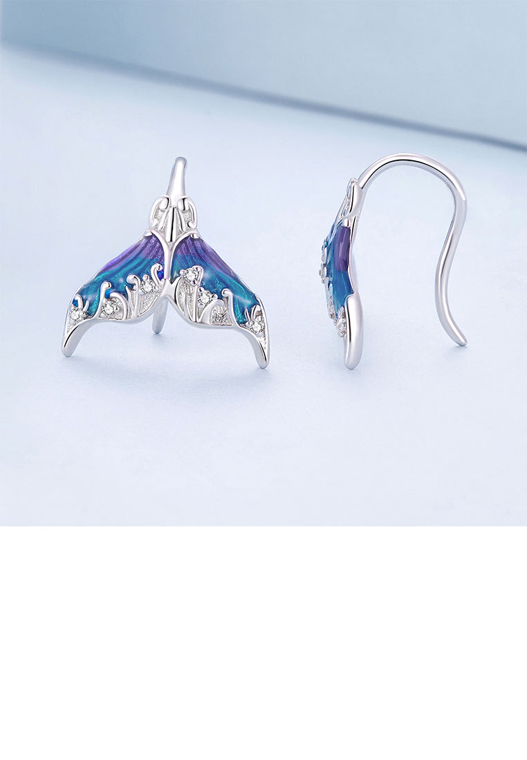 925 Sterling Silver Fashion Enamel Mermaid Tail Earrings with Cubic Zirconia - Luxurious Look