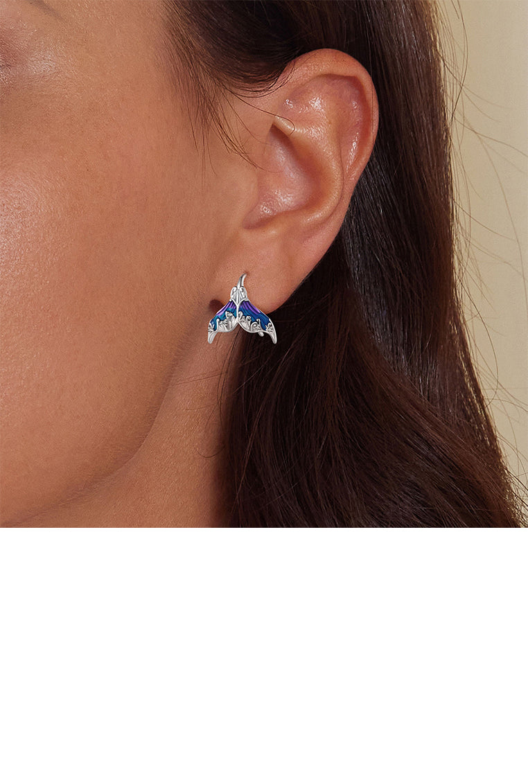925 Sterling Silver Fashion Enamel Mermaid Tail Earrings with Cubic Zirconia - Luxurious Look