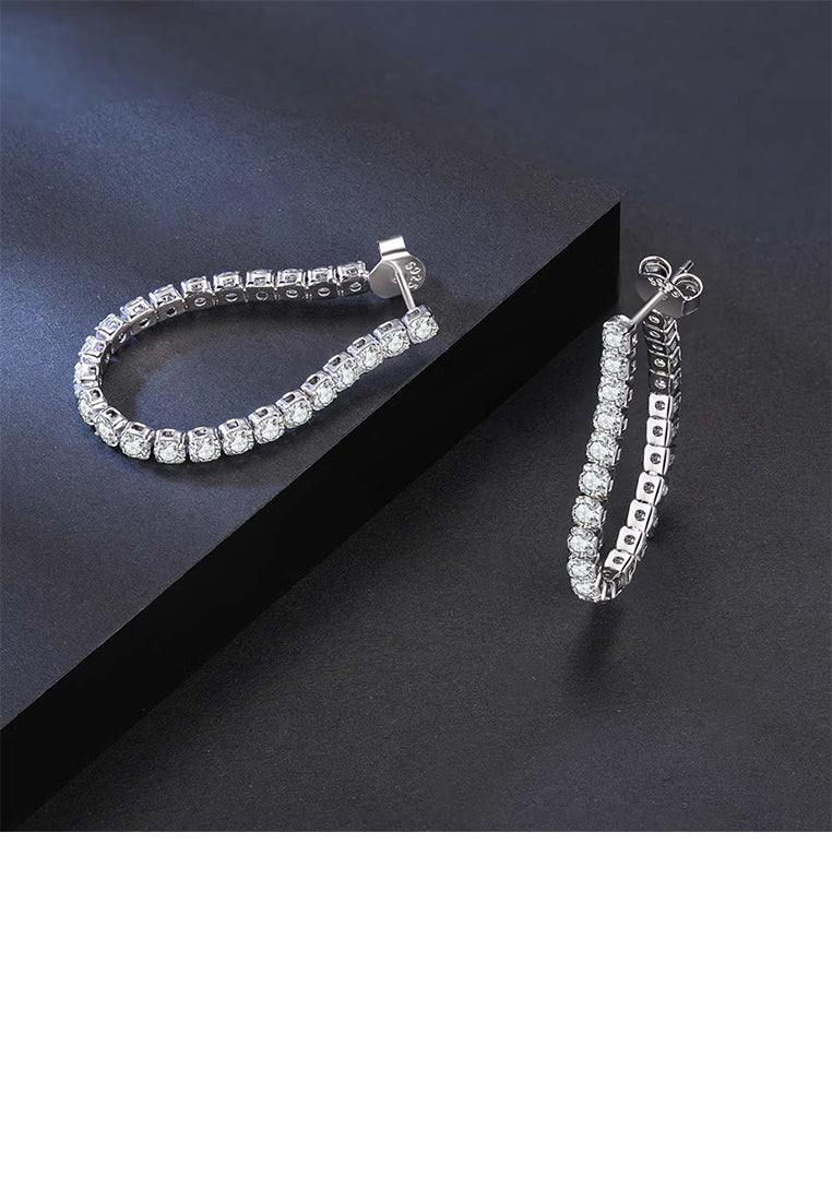 925 Sterling Silver Fashion Personality Geometric Hoop Earrings with Cubic Zirconia - Luxurious Look