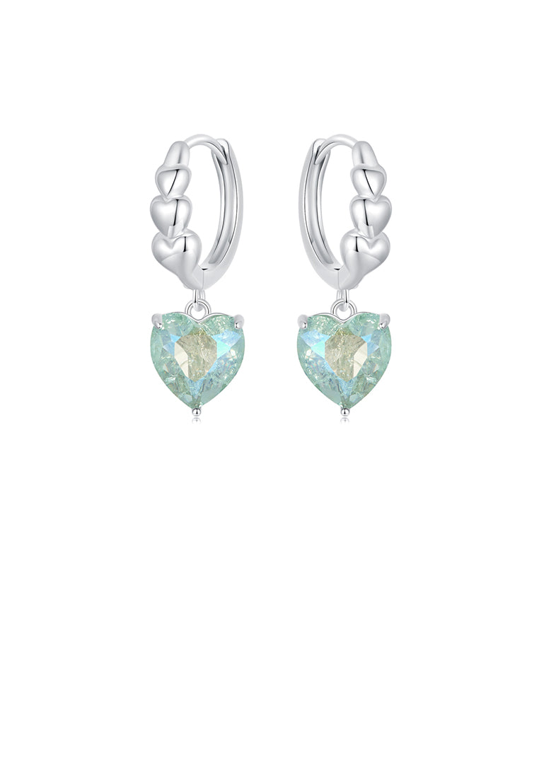 925 Sterling Silver Fashion Simple Heart Shape Geometric Earrings with Green Cubic Zirconia - Luxurious Look
