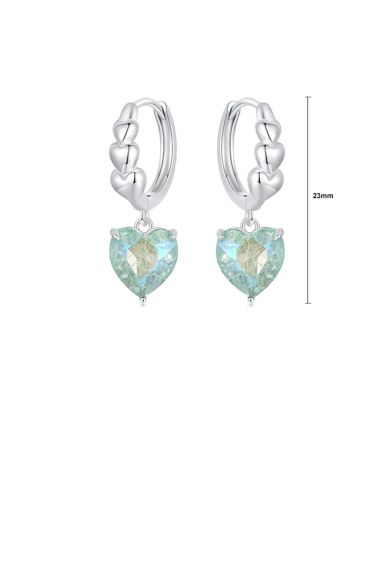 925 Sterling Silver Fashion Simple Heart Shape Geometric Earrings with Green Cubic Zirconia - Luxurious Look