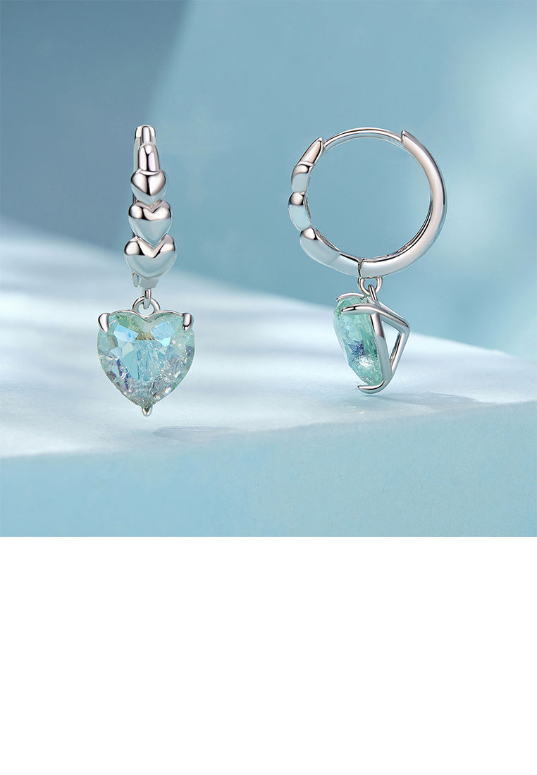 925 Sterling Silver Fashion Simple Heart Shape Geometric Earrings with Green Cubic Zirconia - Luxurious Look