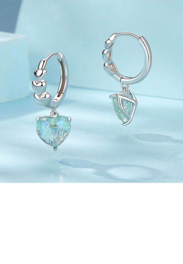 925 Sterling Silver Fashion Simple Heart Shape Geometric Earrings with Green Cubic Zirconia - Luxurious Look