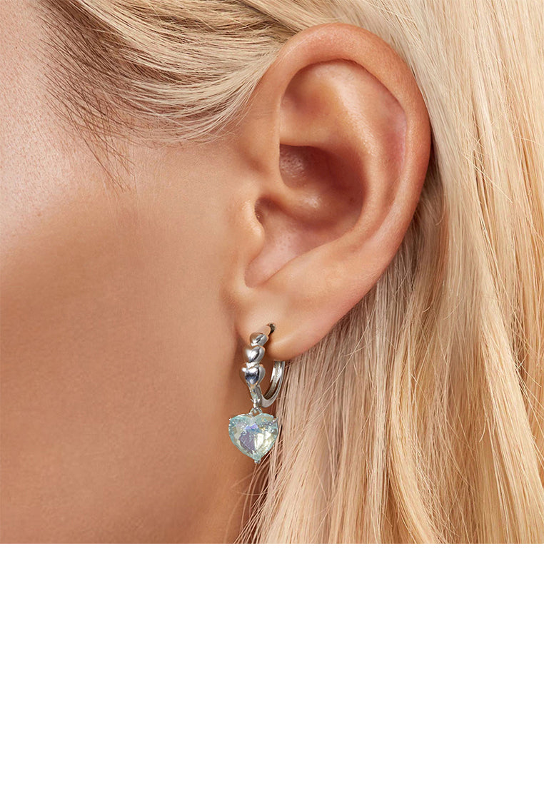 925 Sterling Silver Fashion Simple Heart Shape Geometric Earrings with Green Cubic Zirconia - Luxurious Look