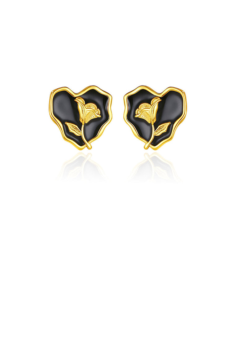 925 Sterling Silver Plated Gold Fashion and Elegant Rose Enamel Heart-shaped Stud Earrings