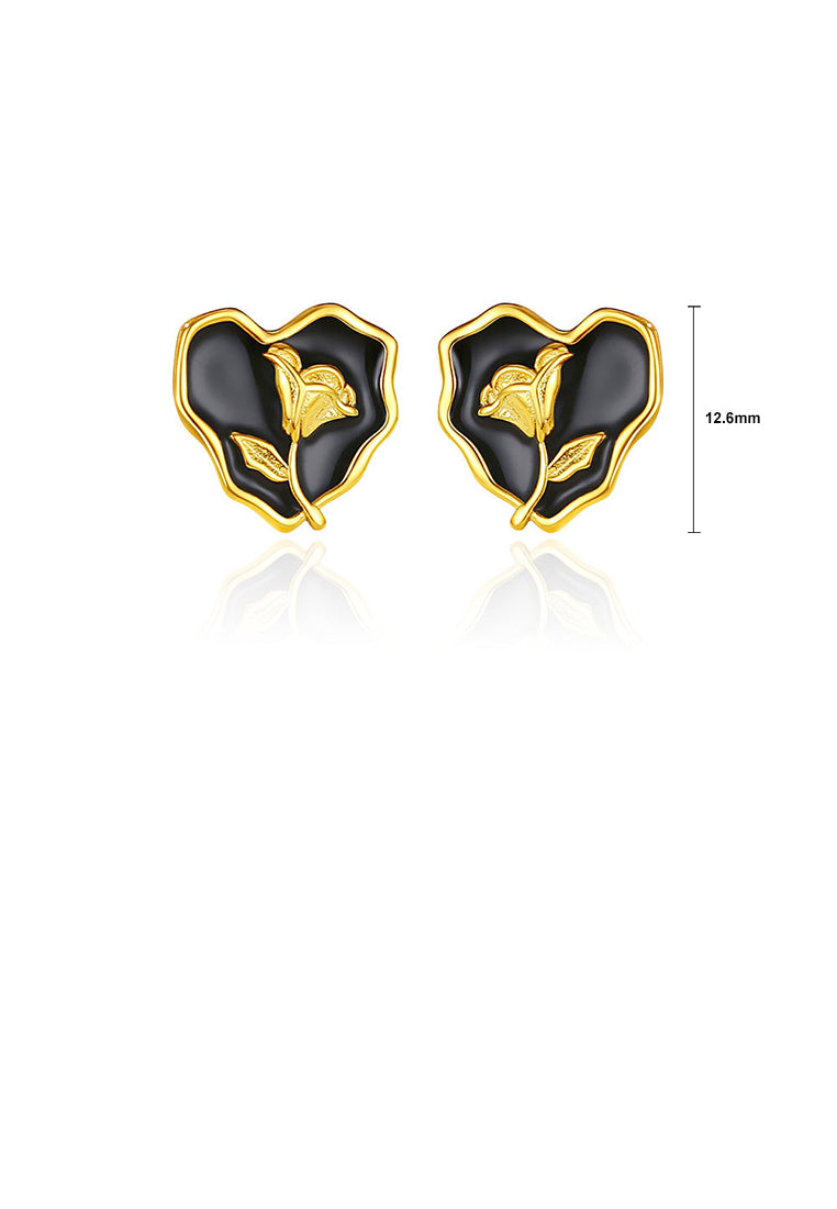 925 Sterling Silver Plated Gold Fashion and Elegant Rose Enamel Heart-shaped Stud Earrings