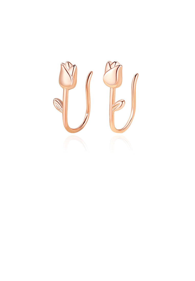 925 Sterling Silver Plated Rose Gold Simple Fashion Tulip Earrings