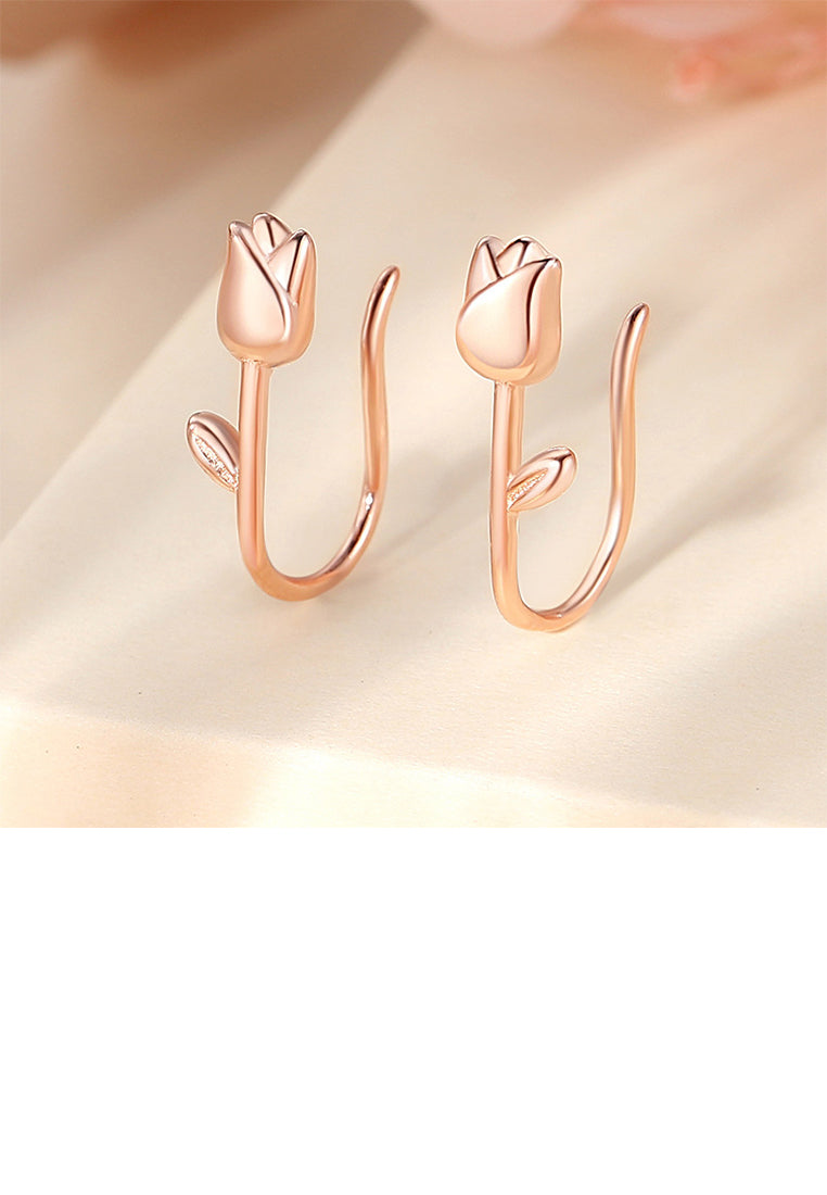 925 Sterling Silver Plated Rose Gold Simple Fashion Tulip Earrings