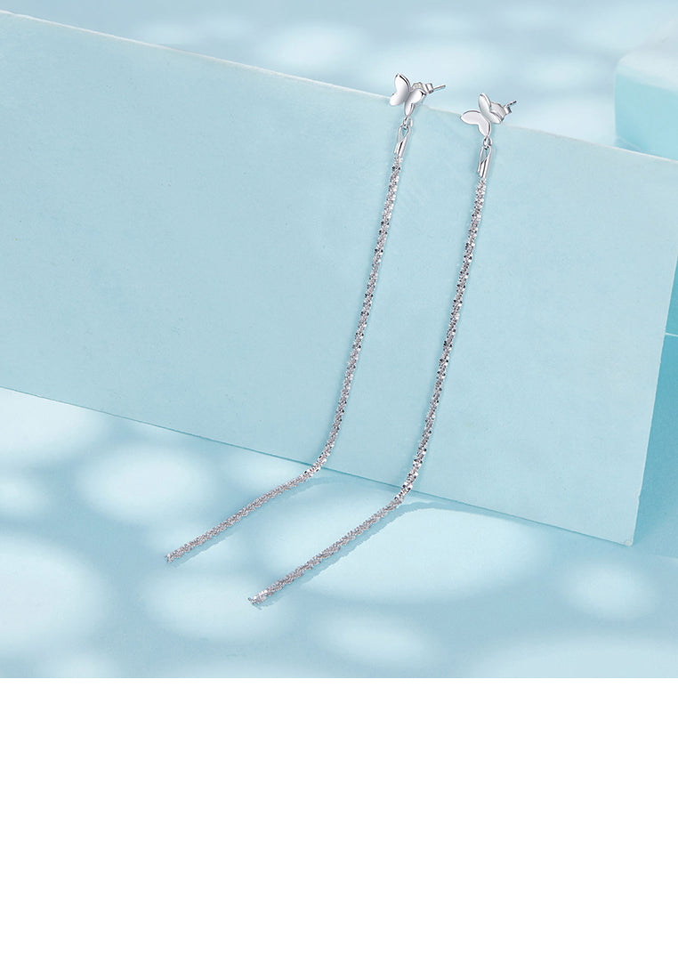 925 Sterling Silver Simple Fashion Butterfly Tassel Stud Earrings
