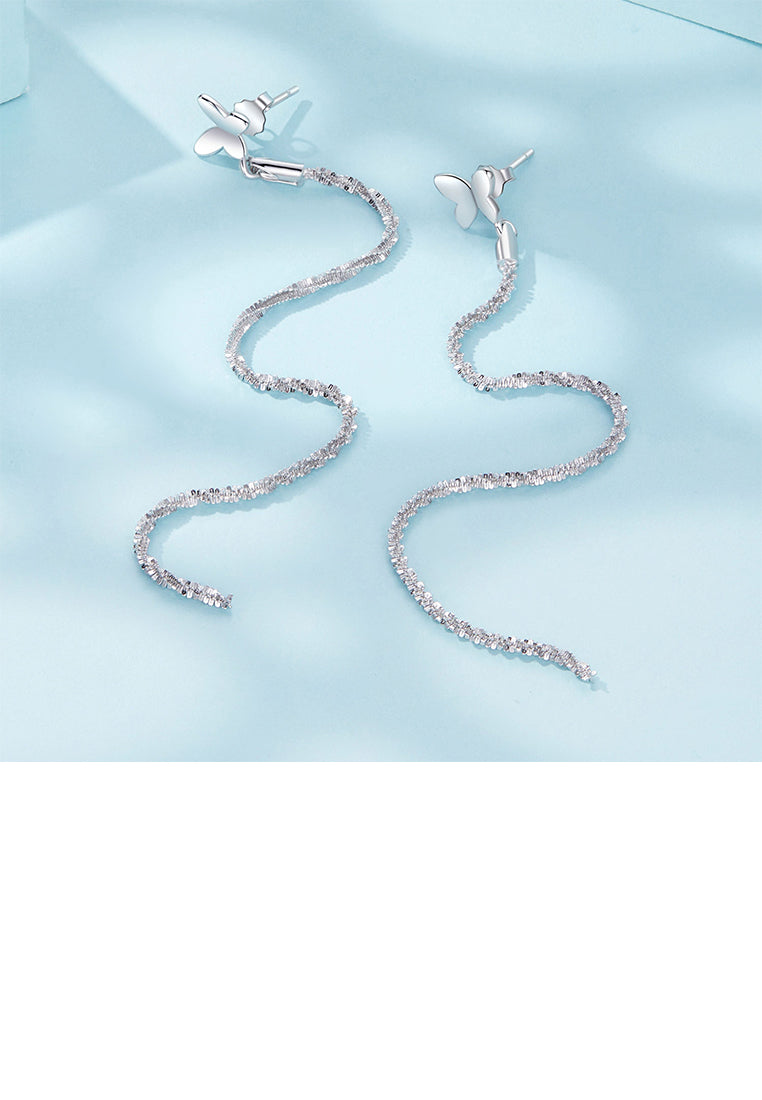 925 Sterling Silver Simple Fashion Butterfly Tassel Stud Earrings