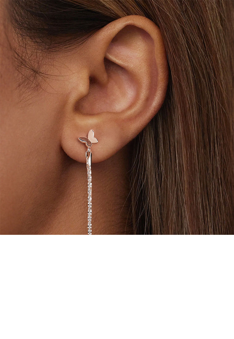 925 Sterling Silver Simple Fashion Butterfly Tassel Stud Earrings