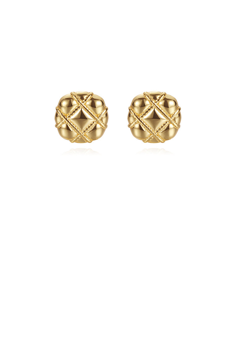 925 Sterling Silver Plated Gold Simple Vintage Diamond Pattern Geometric Stud Earrings