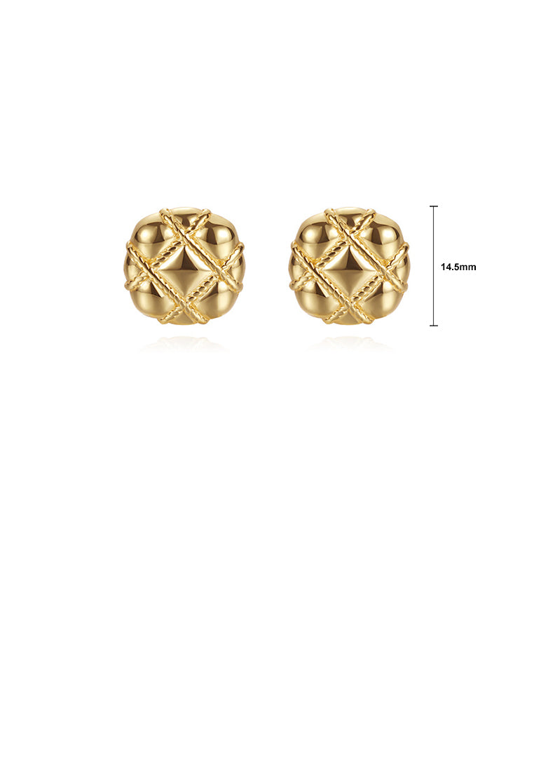 925 Sterling Silver Plated Gold Simple Vintage Diamond Pattern Geometric Stud Earrings