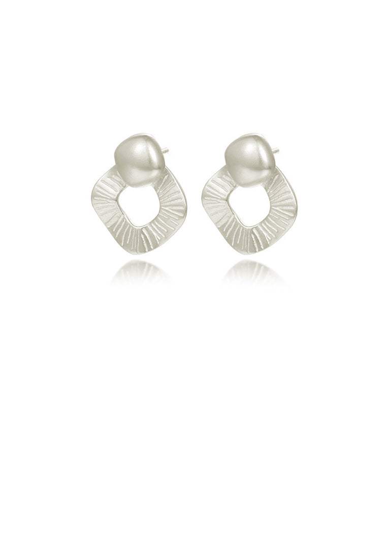 925 Sterling Silver Fashion Temperament Striped Hollow Frosted Geometric Stud Earrings