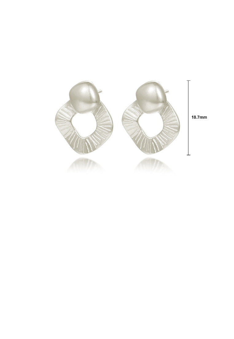 925 Sterling Silver Fashion Temperament Striped Hollow Frosted Geometric Stud Earrings