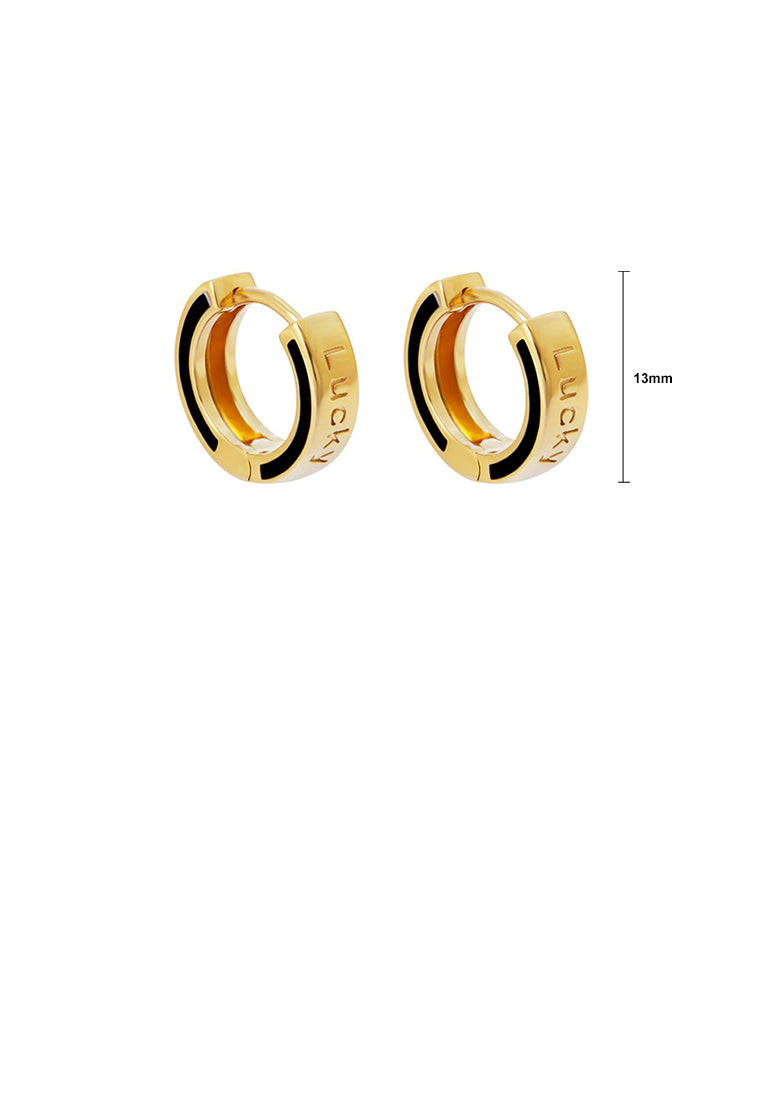 925 Sterling Silver Plated Gold Simple Personalized Enamel Black Line Geometric Earrings