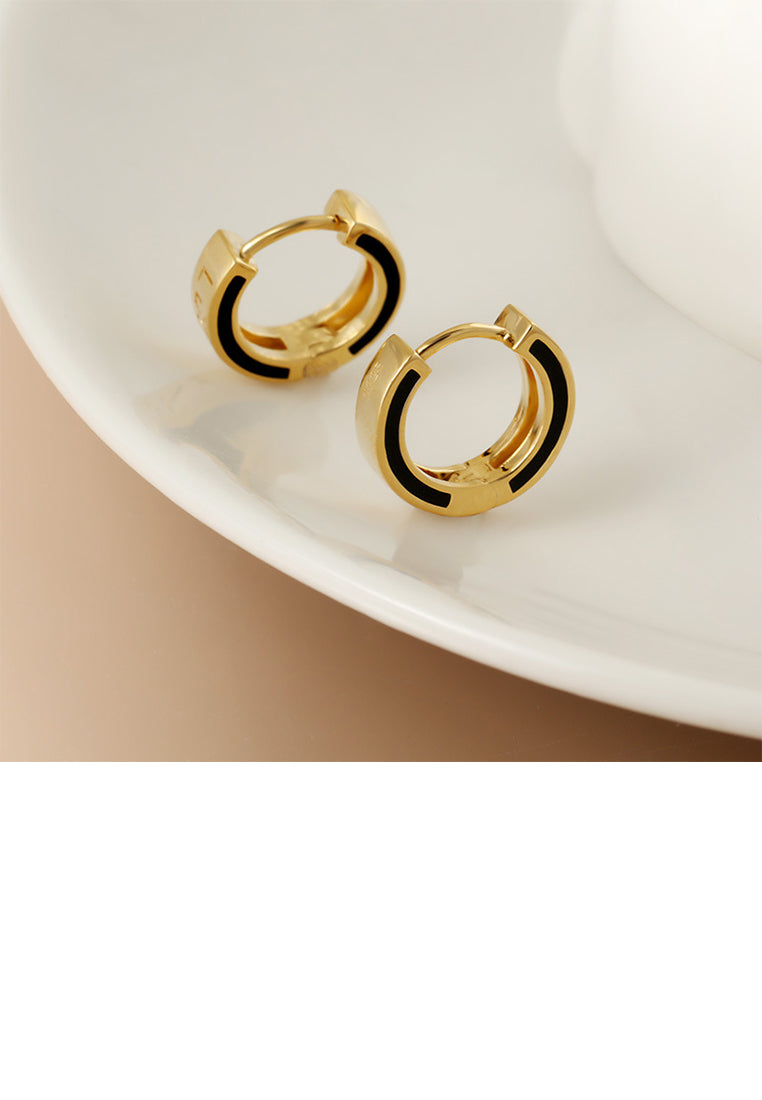 925 Sterling Silver Plated Gold Simple Personalized Enamel Black Line Geometric Earrings