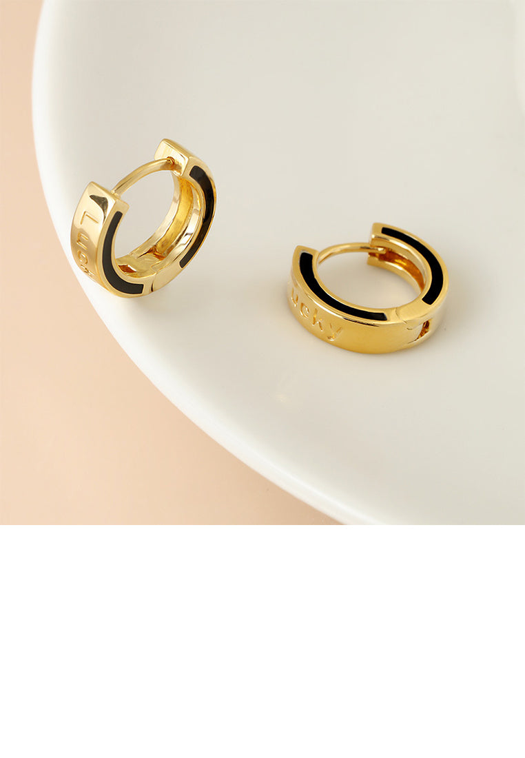 925 Sterling Silver Plated Gold Simple Personalized Enamel Black Line Geometric Earrings