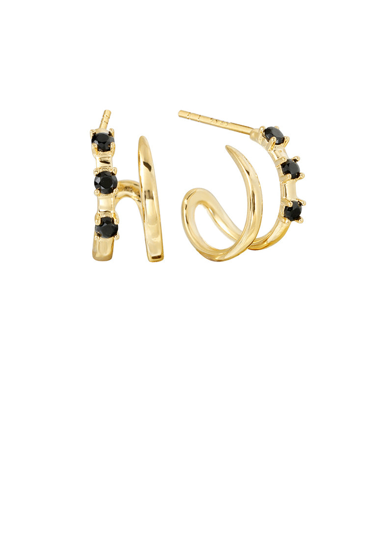 925 Sterling Silver Plated Gold Simple and Personalized Double-layer Line Circle Stud Earrings with Cubic Zirconia - Luxurious Look