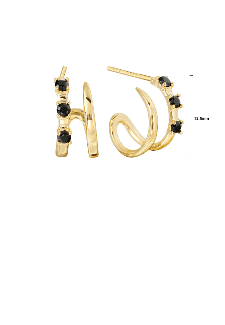 925 Sterling Silver Plated Gold Simple and Personalized Double-layer Line Circle Stud Earrings with Cubic Zirconia - Luxurious Look