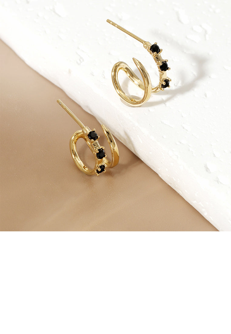 925 Sterling Silver Plated Gold Simple and Personalized Double-layer Line Circle Stud Earrings with Cubic Zirconia - Luxurious Look