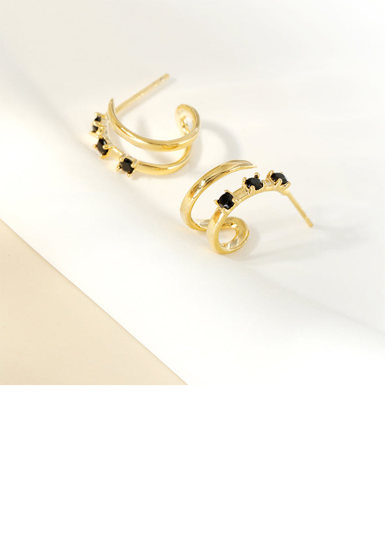 925 Sterling Silver Plated Gold Simple and Personalized Double-layer Line Circle Stud Earrings with Cubic Zirconia - Luxurious Look