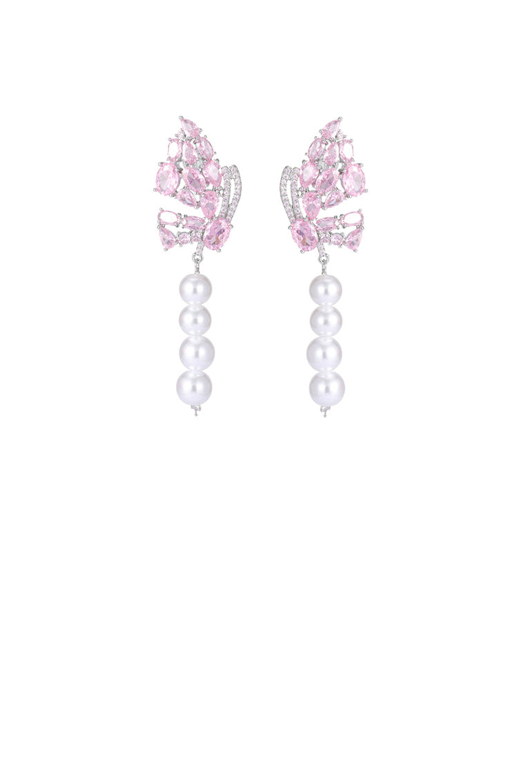 Fashion Brilliant Butterfly Tassel Imitation Pearl Earrings with Cubic Zirconia - Luxurious Look