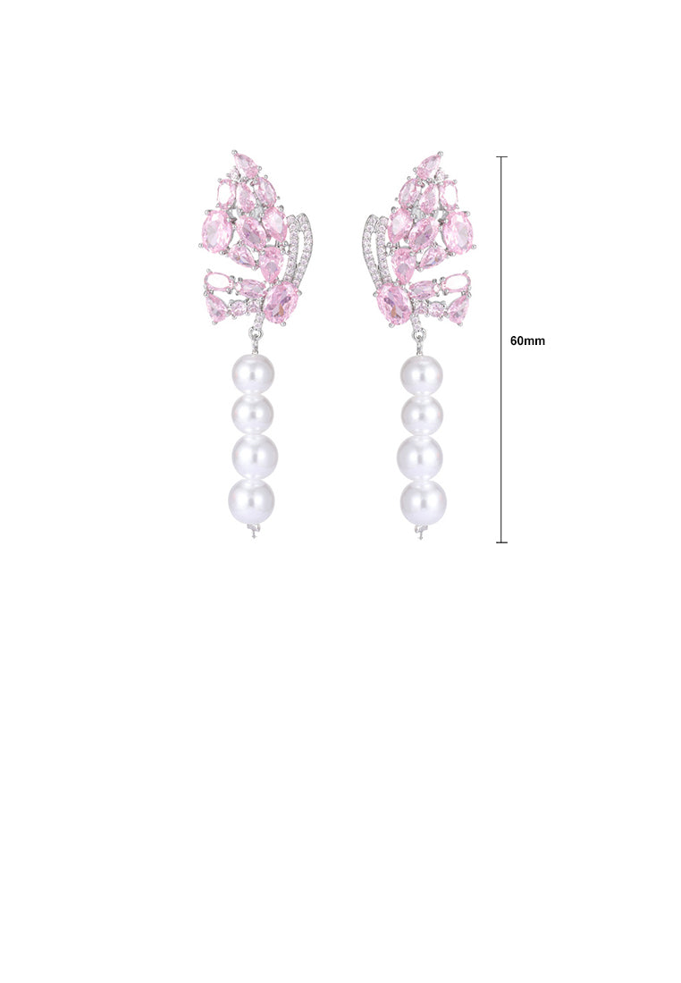 Fashion Brilliant Butterfly Tassel Imitation Pearl Earrings with Cubic Zirconia - Luxurious Look