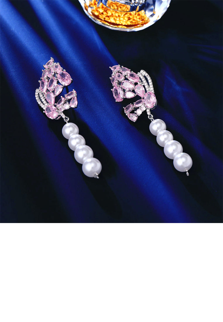 Fashion Brilliant Butterfly Tassel Imitation Pearl Earrings with Cubic Zirconia - Luxurious Look