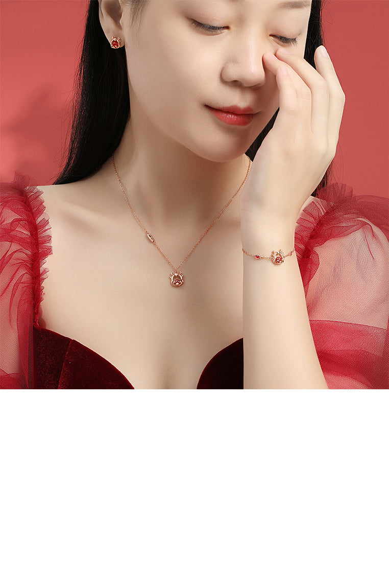 925 Sterling Silver Plated Rose Gold Simple and Cute Zodiac Dragon Imitation Agate Stud Earrings