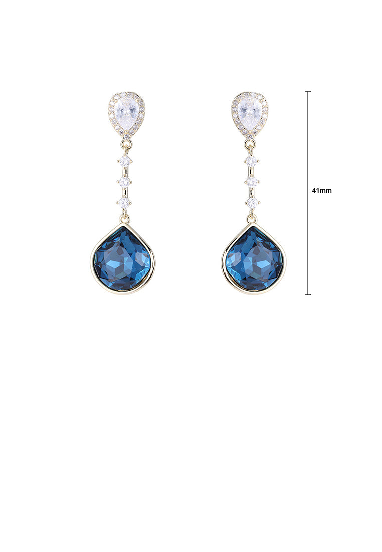 Fashion Temperament Plated Gold Water Drop-shaped Geometric Tassel Earrings with Blue Cubic Zirconia - Luxurious Look