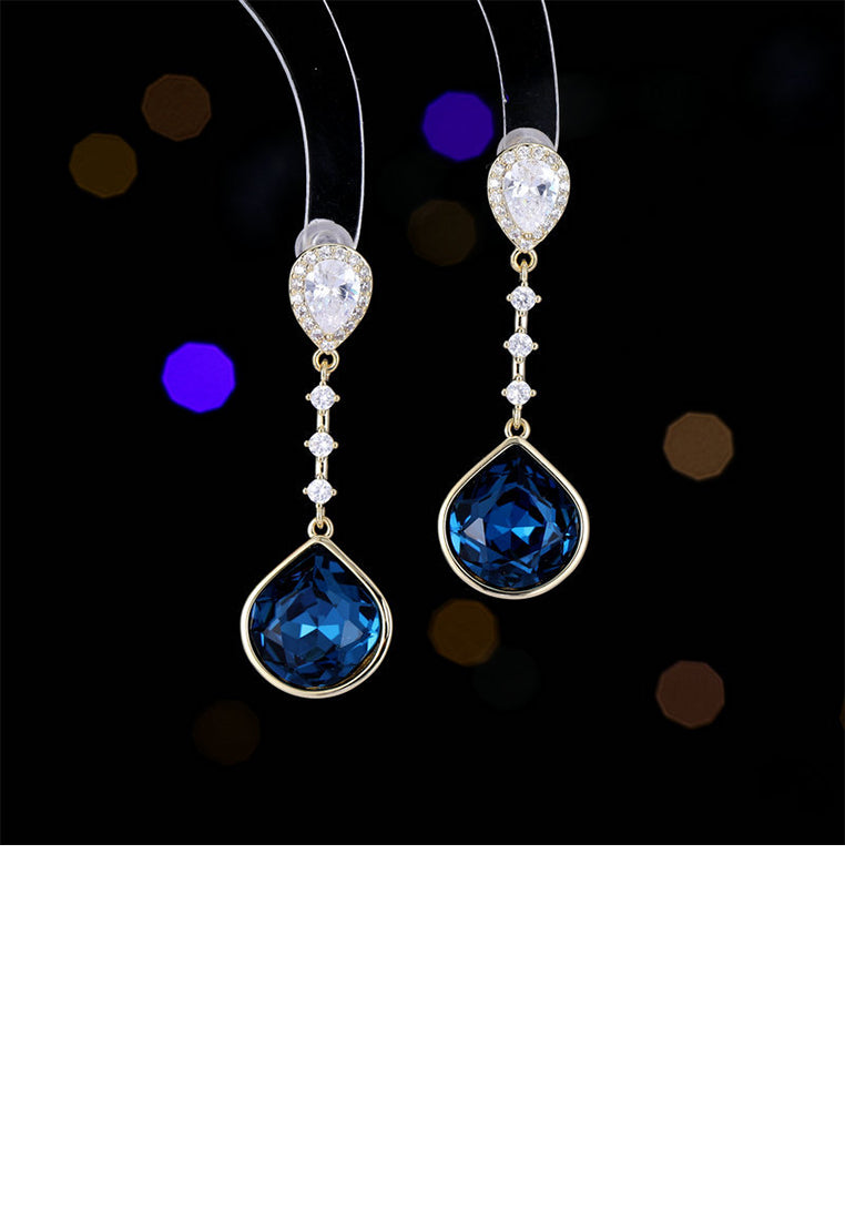 Fashion Temperament Plated Gold Water Drop-shaped Geometric Tassel Earrings with Blue Cubic Zirconia - Luxurious Look