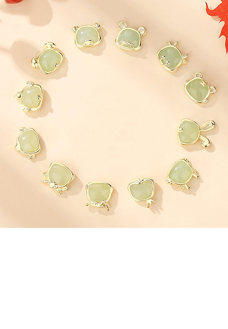 925 Sterling Silver Plated Gold Simple and Elegant Twelve Zodiac Dog Imitation Hetian Jade Stud Earrings