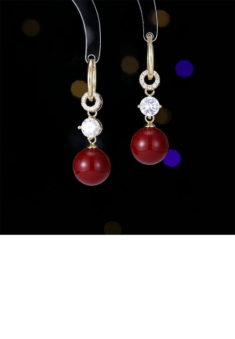 Fashion Simple Plated Gold Geometric Imitation Pearl Tassel Earrings with Cubic Zirconia - Luxurious Look