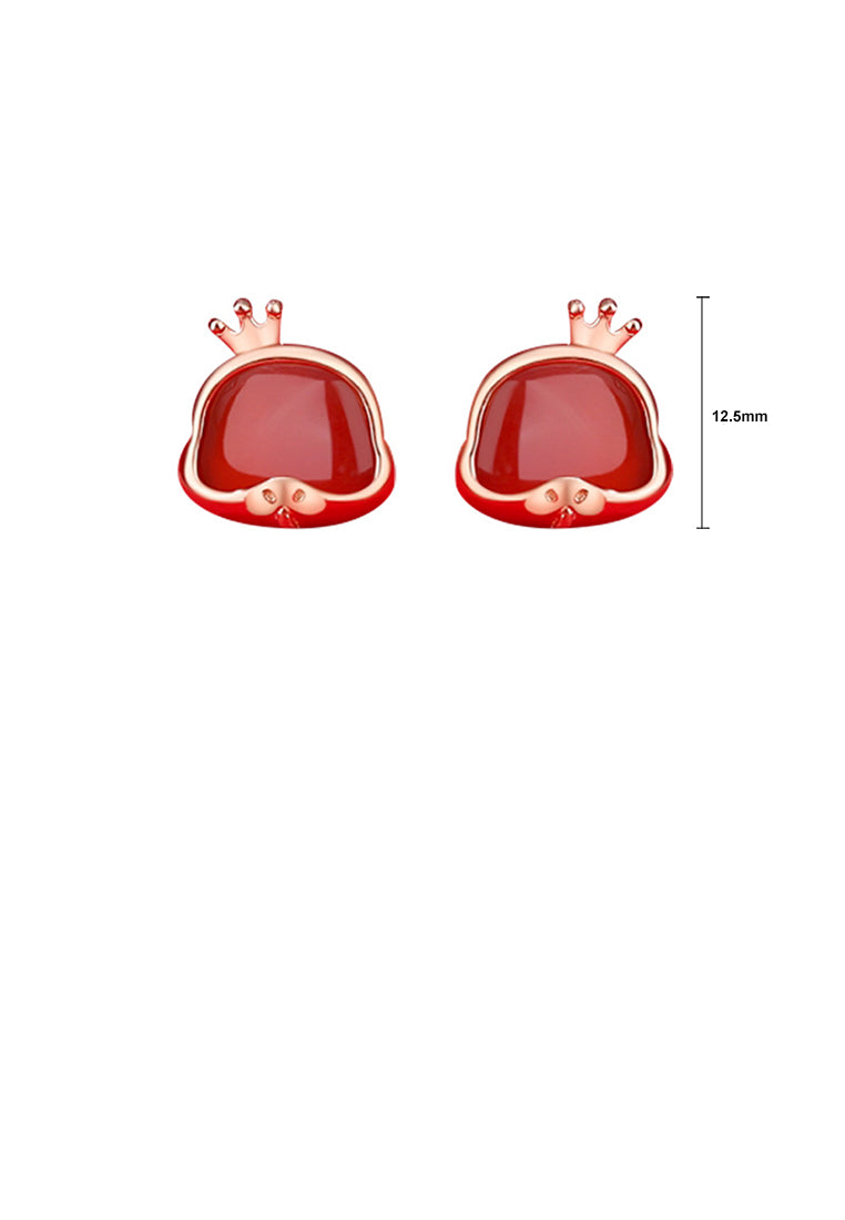 925 Sterling Silver Plated Rose Gold Simple and Cute Twelve Zodiac Snake Imitation Agate Stud Earrings