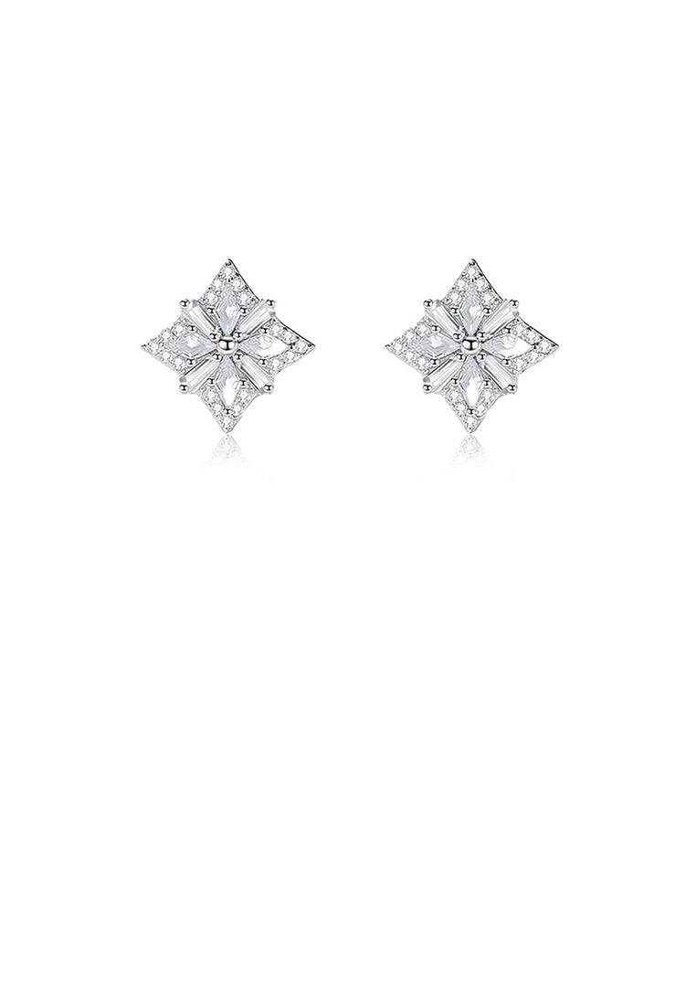 925 Sterling Silver Simple Brilliant Four-pointed Star Geometric Stud Earrings with Cubic Zirconia - Luxurious Look