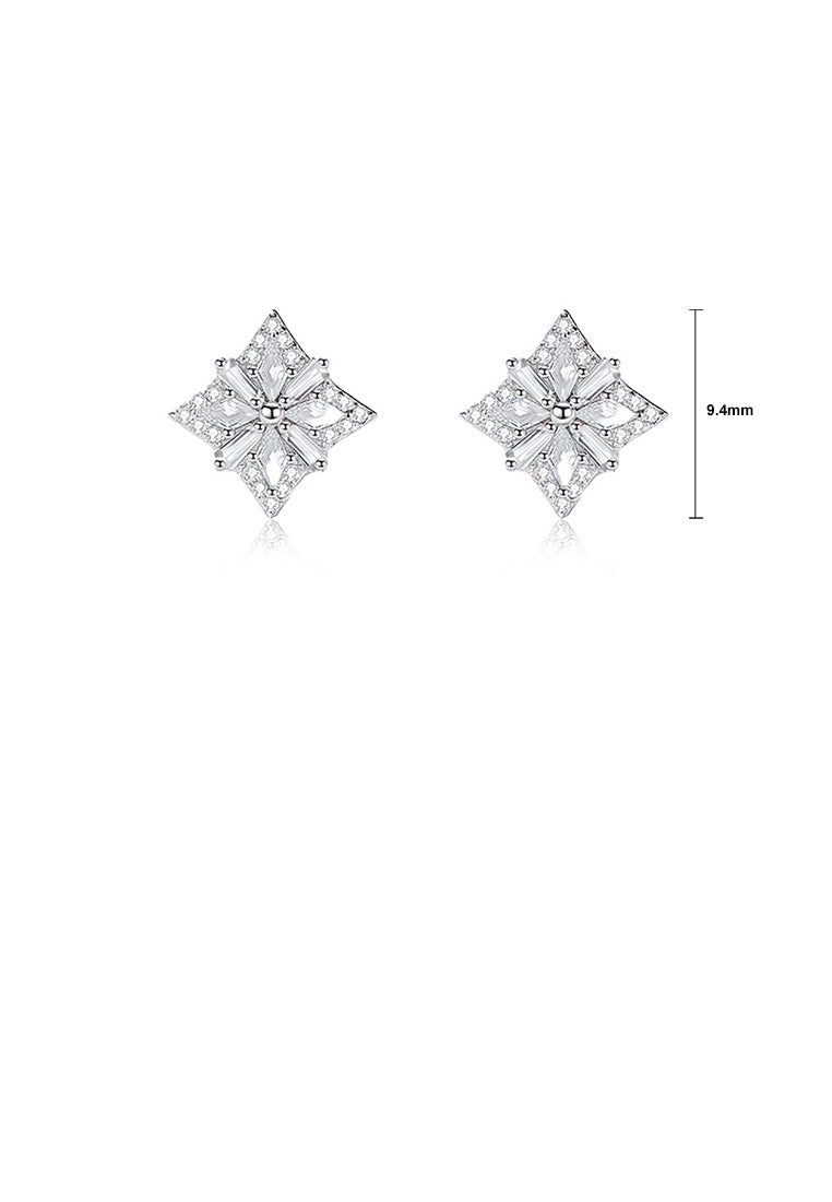 925 Sterling Silver Simple Brilliant Four-pointed Star Geometric Stud Earrings with Cubic Zirconia - Luxurious Look