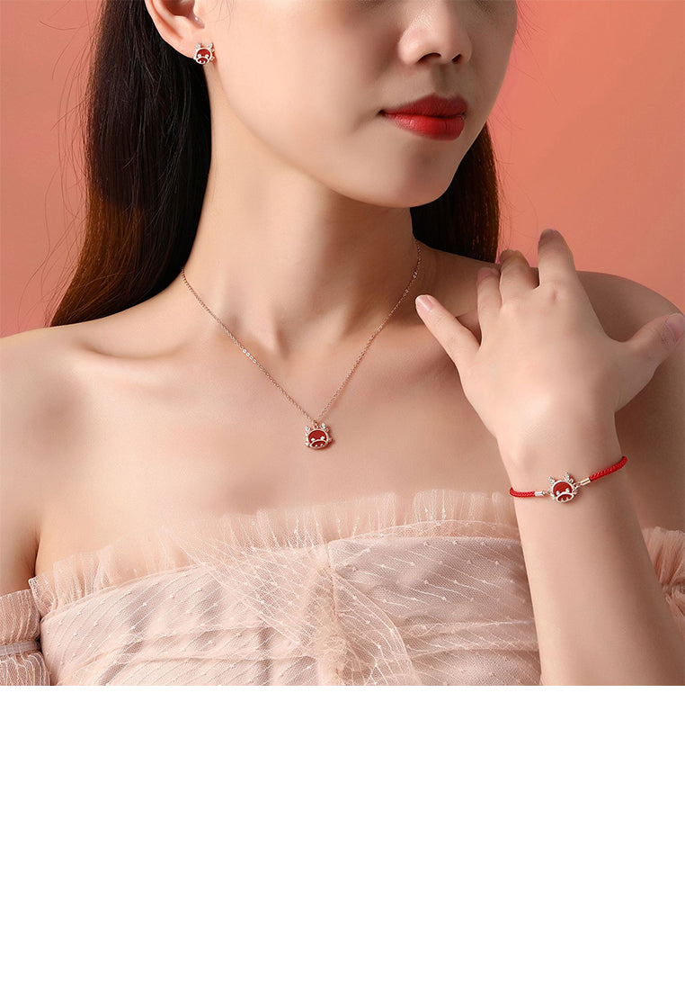 925 Sterling Silver Plated Rose Gold Vintage Cute Zodiac Dragon Imitation Agate Stud Earrings with Cubic Zirconia - Luxurious Look