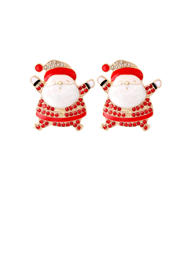 Simple and Cute Plated Gold Santa Claus Stud Earrings with Red Cubic Zirconia - Luxurious Look - Vibrant Color