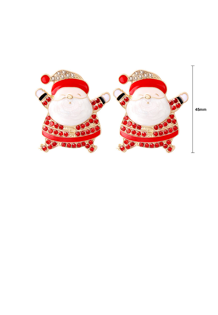 Simple and Cute Plated Gold Santa Claus Stud Earrings with Red Cubic Zirconia - Luxurious Look - Vibrant Color