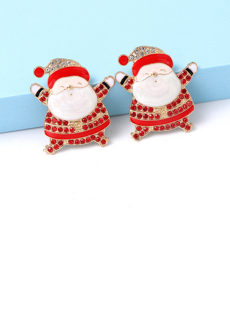 Simple and Cute Plated Gold Santa Claus Stud Earrings with Red Cubic Zirconia - Luxurious Look - Vibrant Color