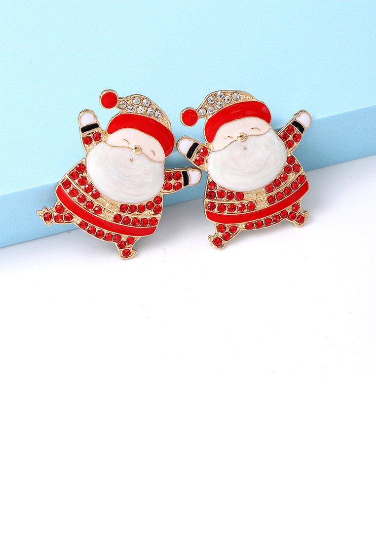 Simple and Cute Plated Gold Santa Claus Stud Earrings with Red Cubic Zirconia - Luxurious Look - Vibrant Color