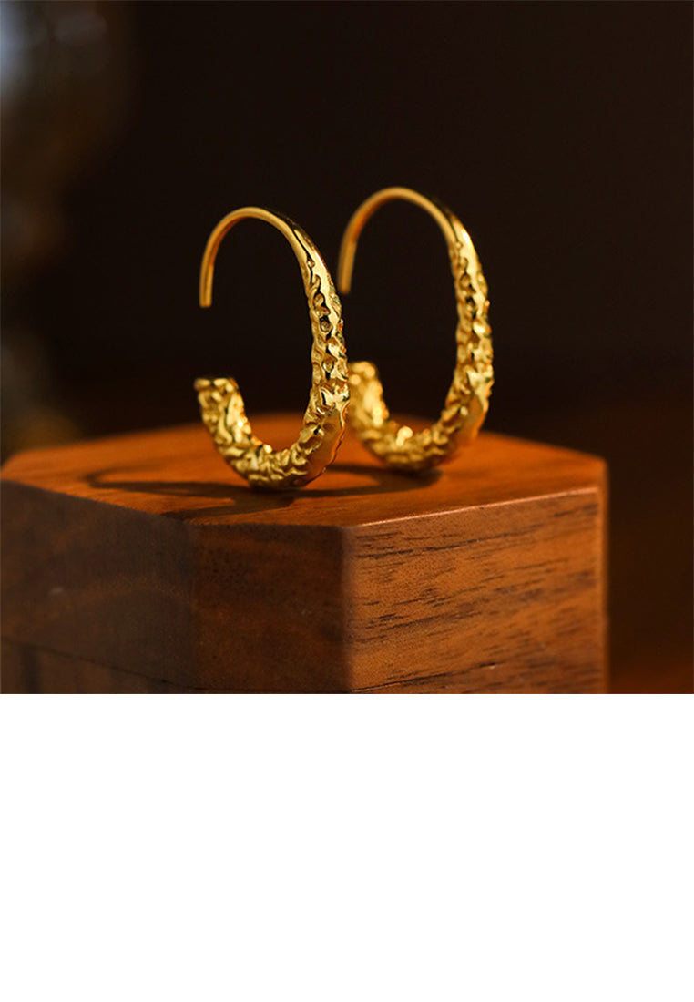 925 Sterling Silver Plated Gold Simple Fashion Irregular Pattern C-shaped Geometric Earrings