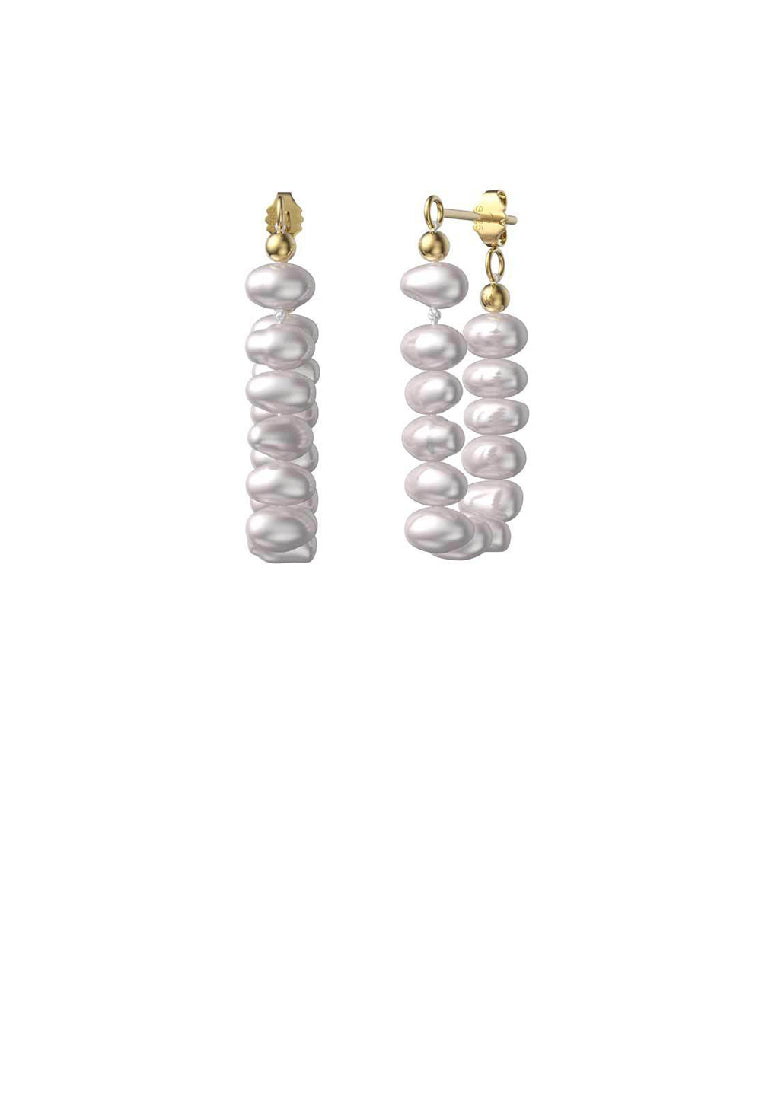 925 Sterling Silver Plated Gold Fashion Elegant Irregular Freshwater Pearl Beaded Earrings - Luxurious Look