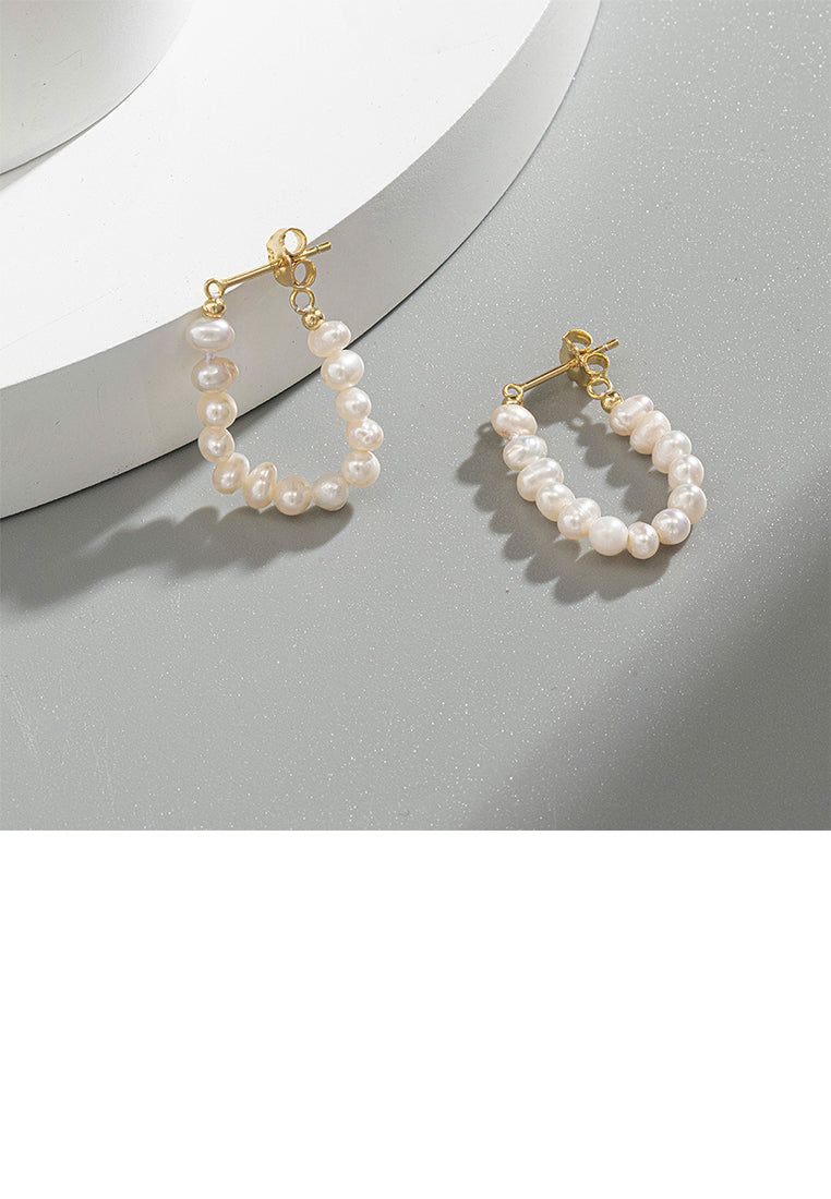 925 Sterling Silver Plated Gold Fashion Elegant Irregular Freshwater Pearl Beaded Earrings - Luxurious Look