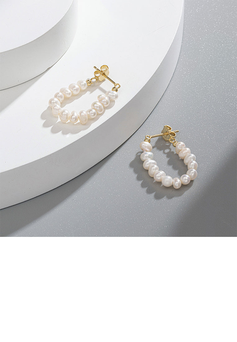 925 Sterling Silver Plated Gold Fashion Elegant Irregular Freshwater Pearl Beaded Earrings - Luxurious Look